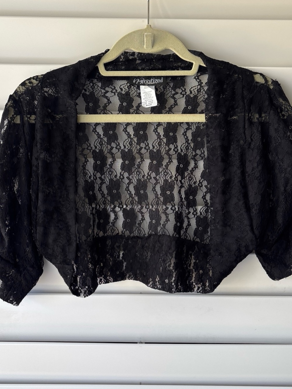 Vintage 90s Y2K Whimsigoth Witchy Black Lace Sheer Cropped Bolero Shrug Size S
